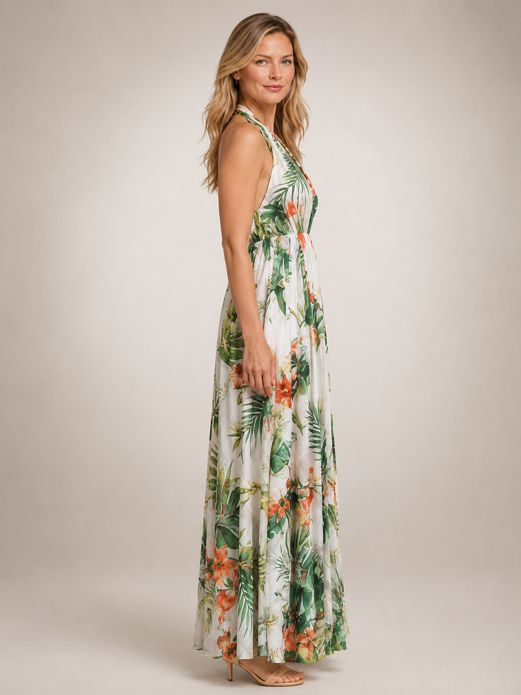Rosamunde | Vestido maxi boho de cuello halter con estampado floral