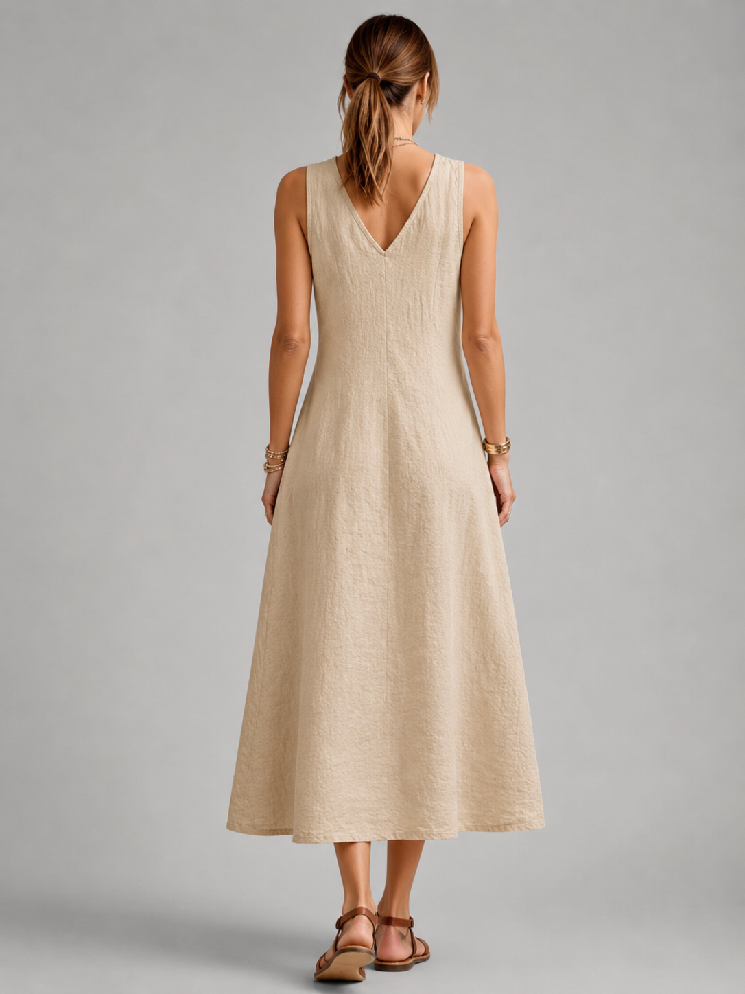Greta | Vestido maxi de lino con botonadura