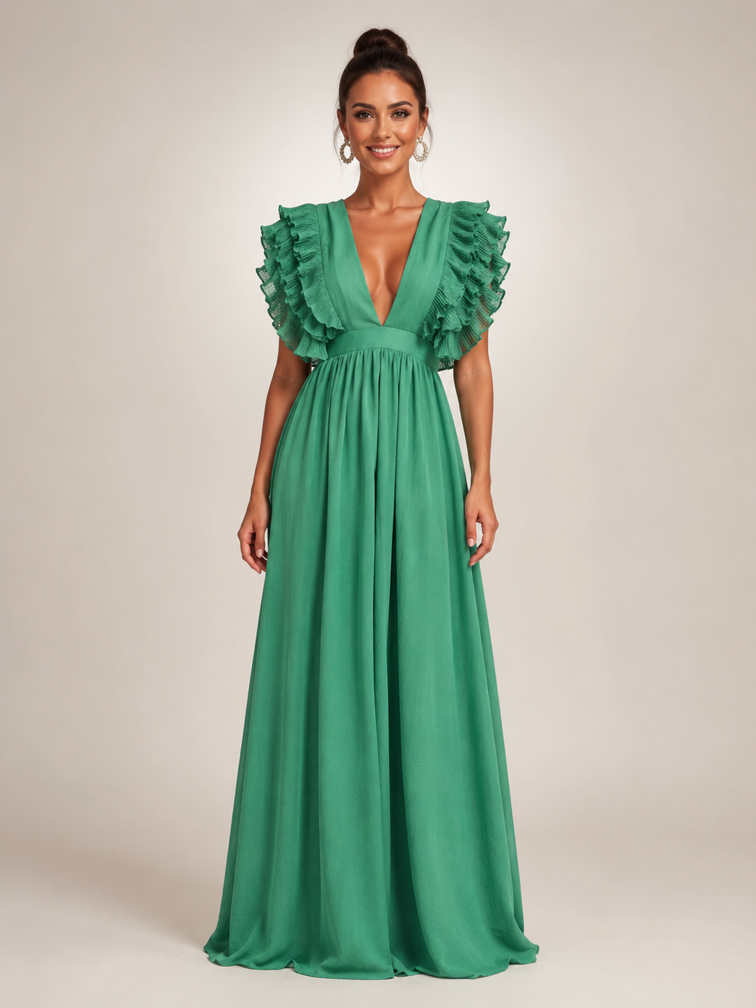 Gerlinde | Vestido maxi con espalda al descubierto y mangas de volantes