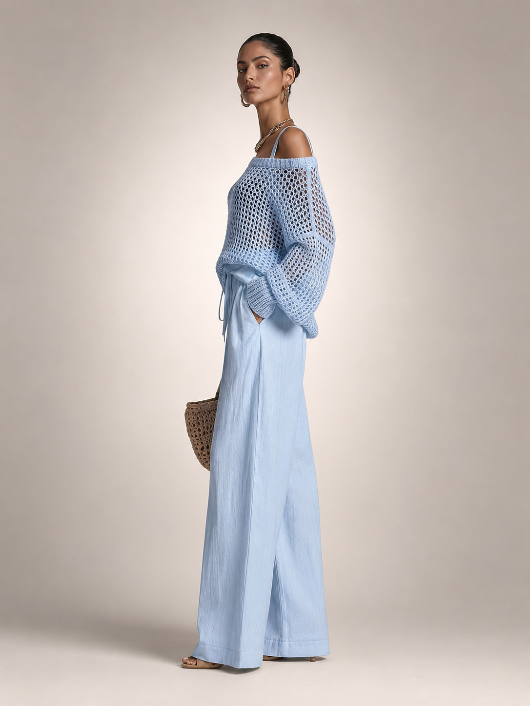 Herta | Conjunto de dos piezas off-shoulder con pantalón ancho