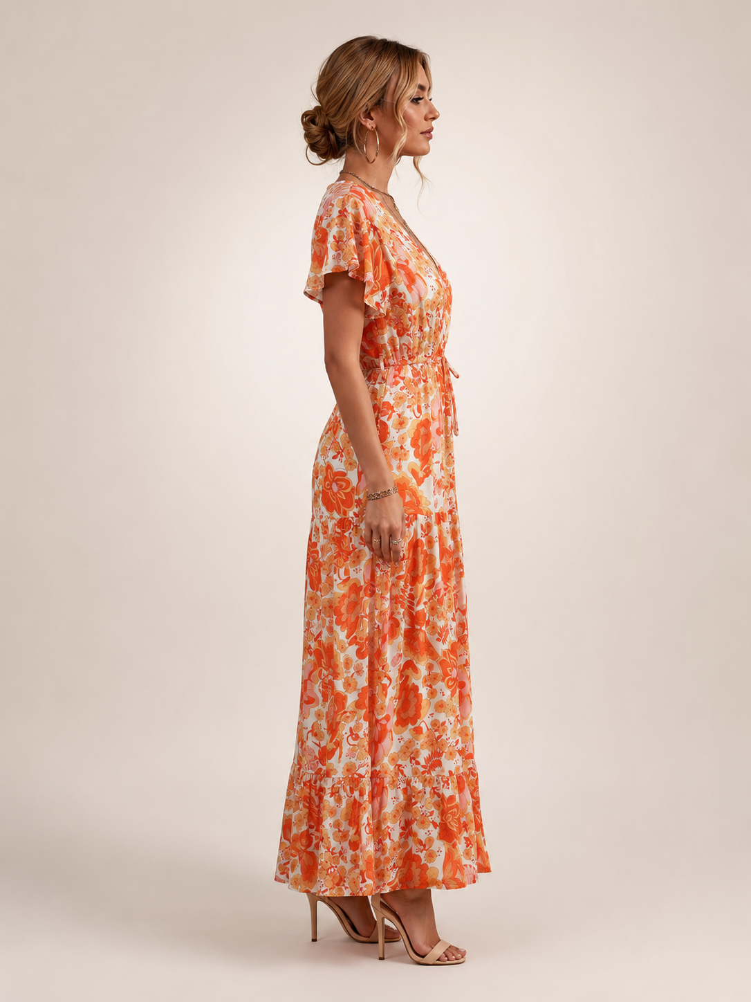 Dorothea | Vestido midi sin mangas con escote en V y volante