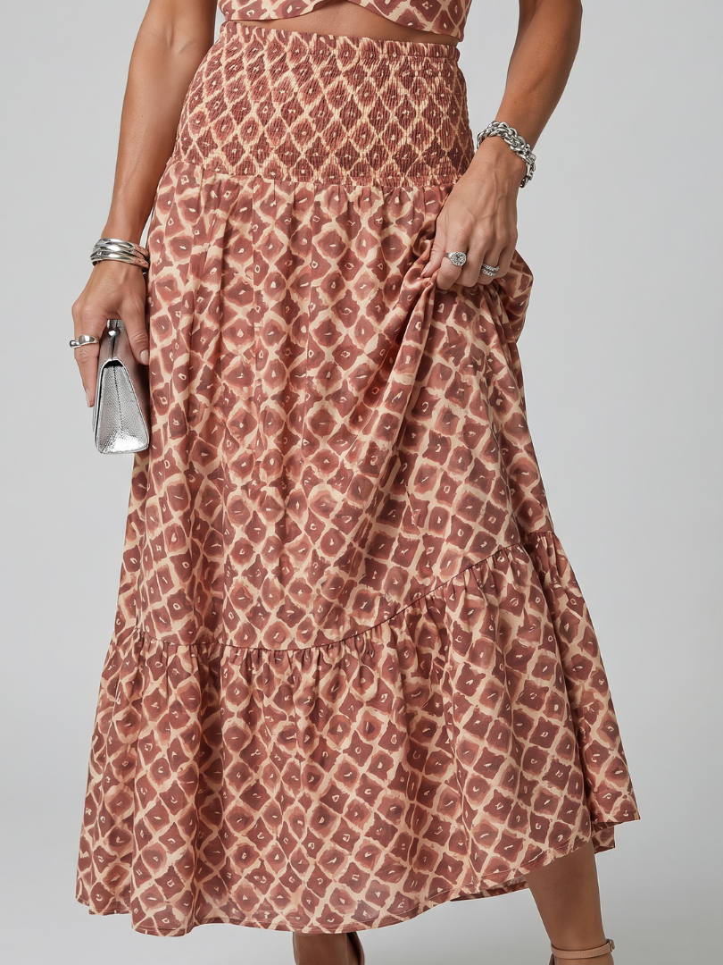 Ines | Vestido midi con cuello halter y estampado geométrico