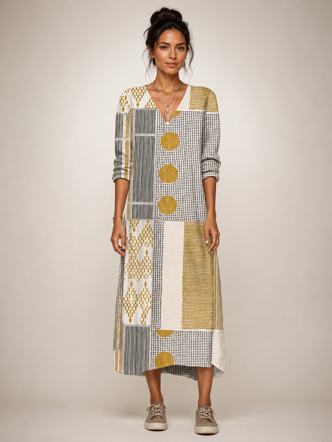 Christel | Vestido maxi boho con estampado patchwork