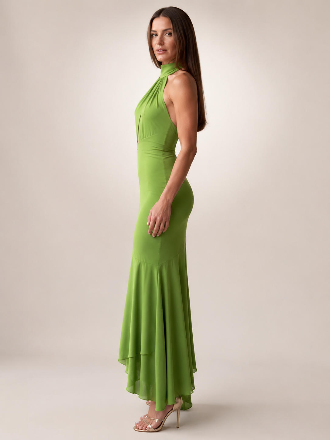 Vera | Vestido midi drapeado con cuello halter