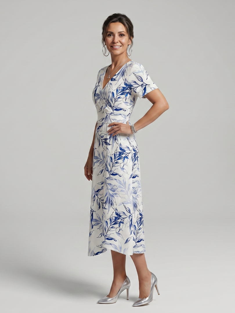 Luise | Vestido midi botánico con escote de pico