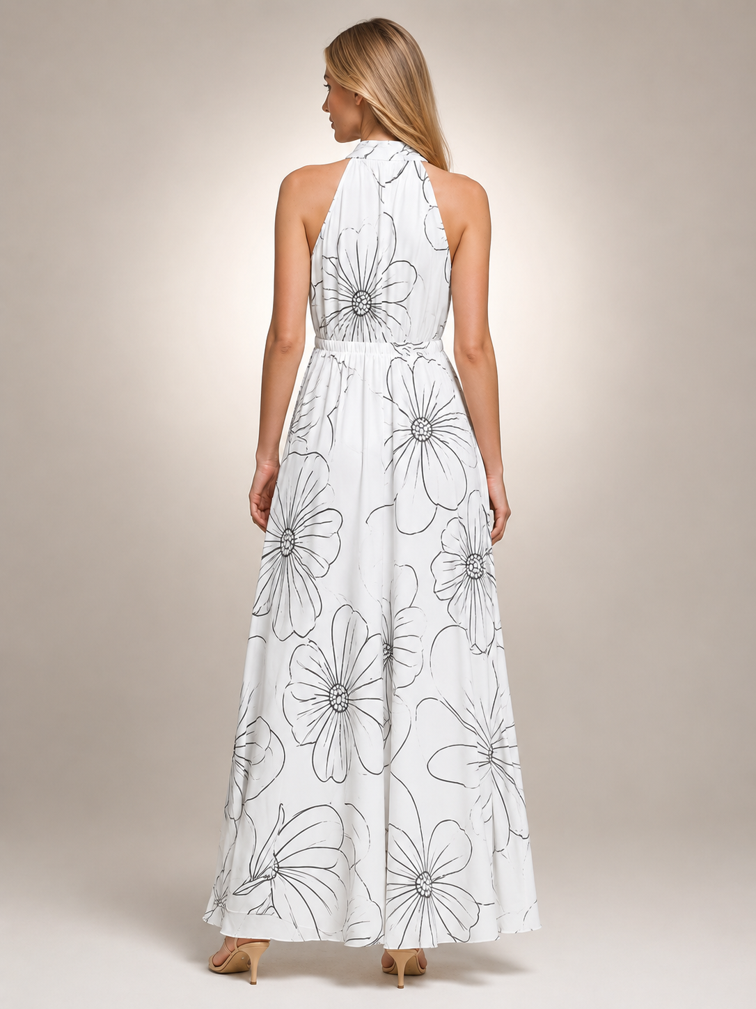 Rosamunde | Vestido maxi boho de cuello halter con estampado floral