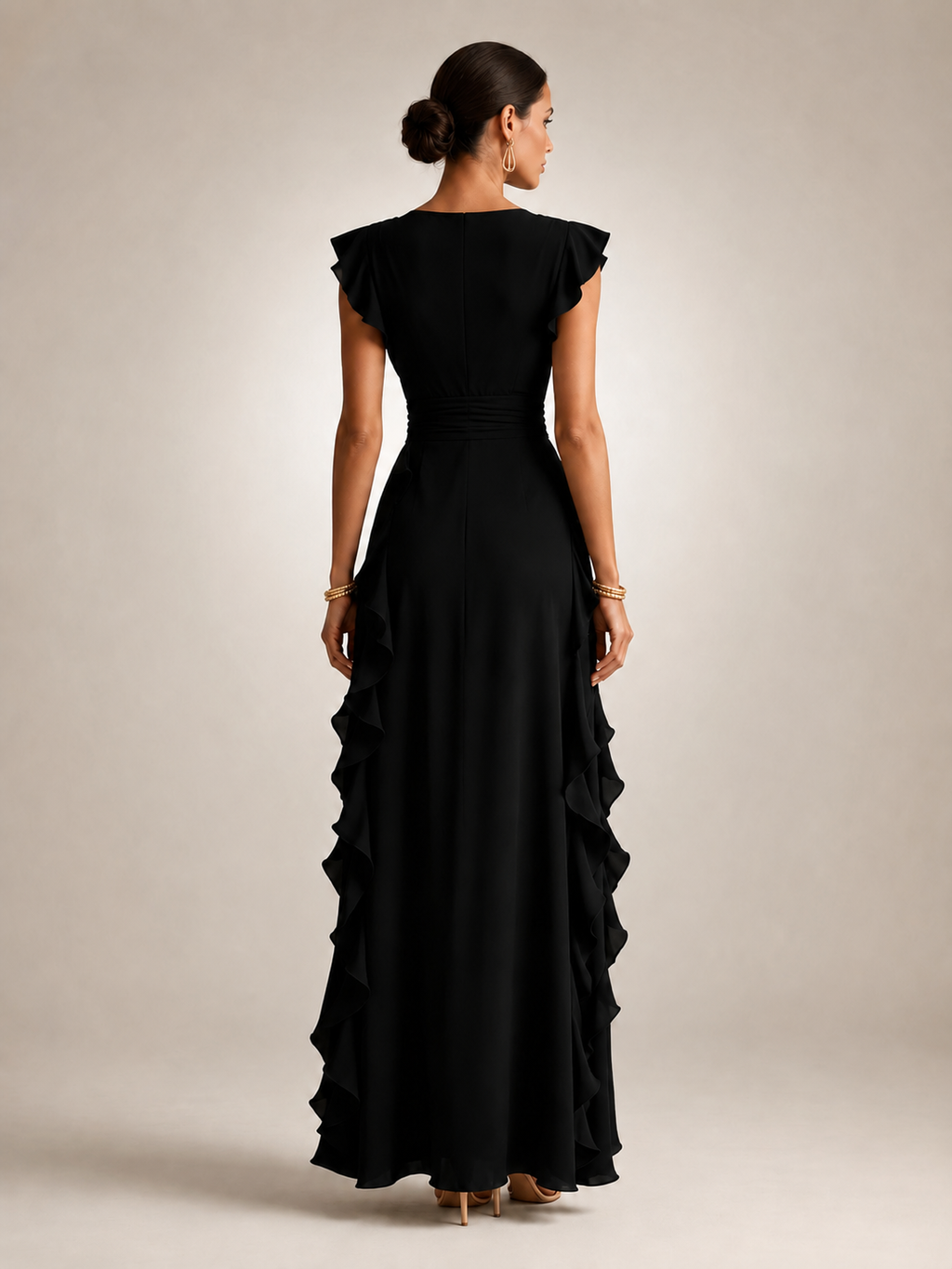 Gerhild | Vestido de fiesta plisado con escote en V y mangas cortas