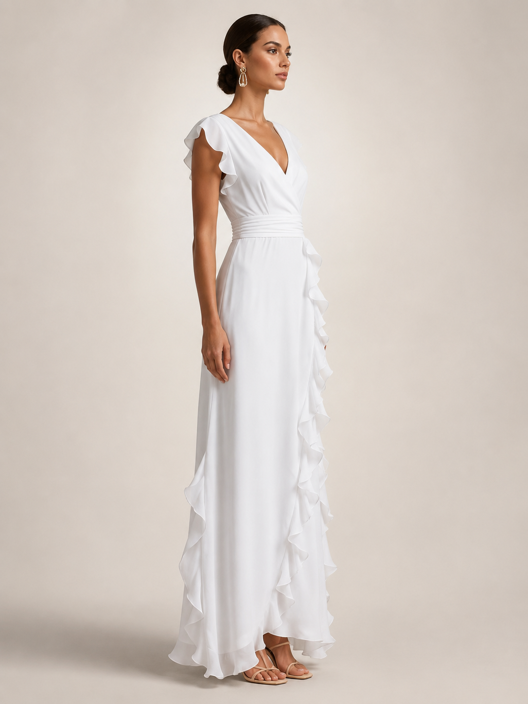 Gerhild | Vestido de fiesta plisado con escote en V y mangas cortas