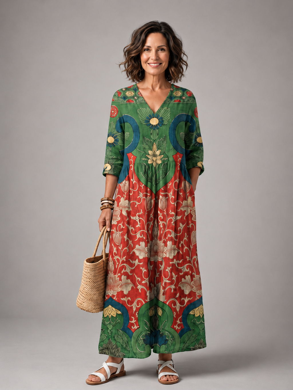 Zoe | Vestido midi con mezcla de estampados
