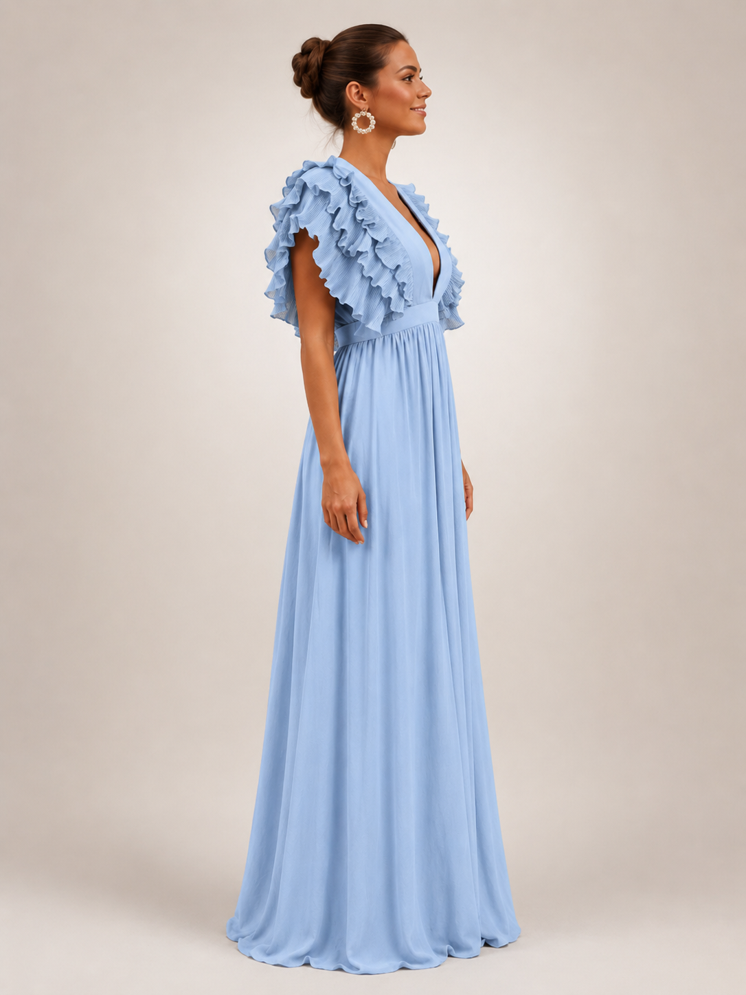 Gerlinde | Vestido maxi con espalda al descubierto y mangas de volantes