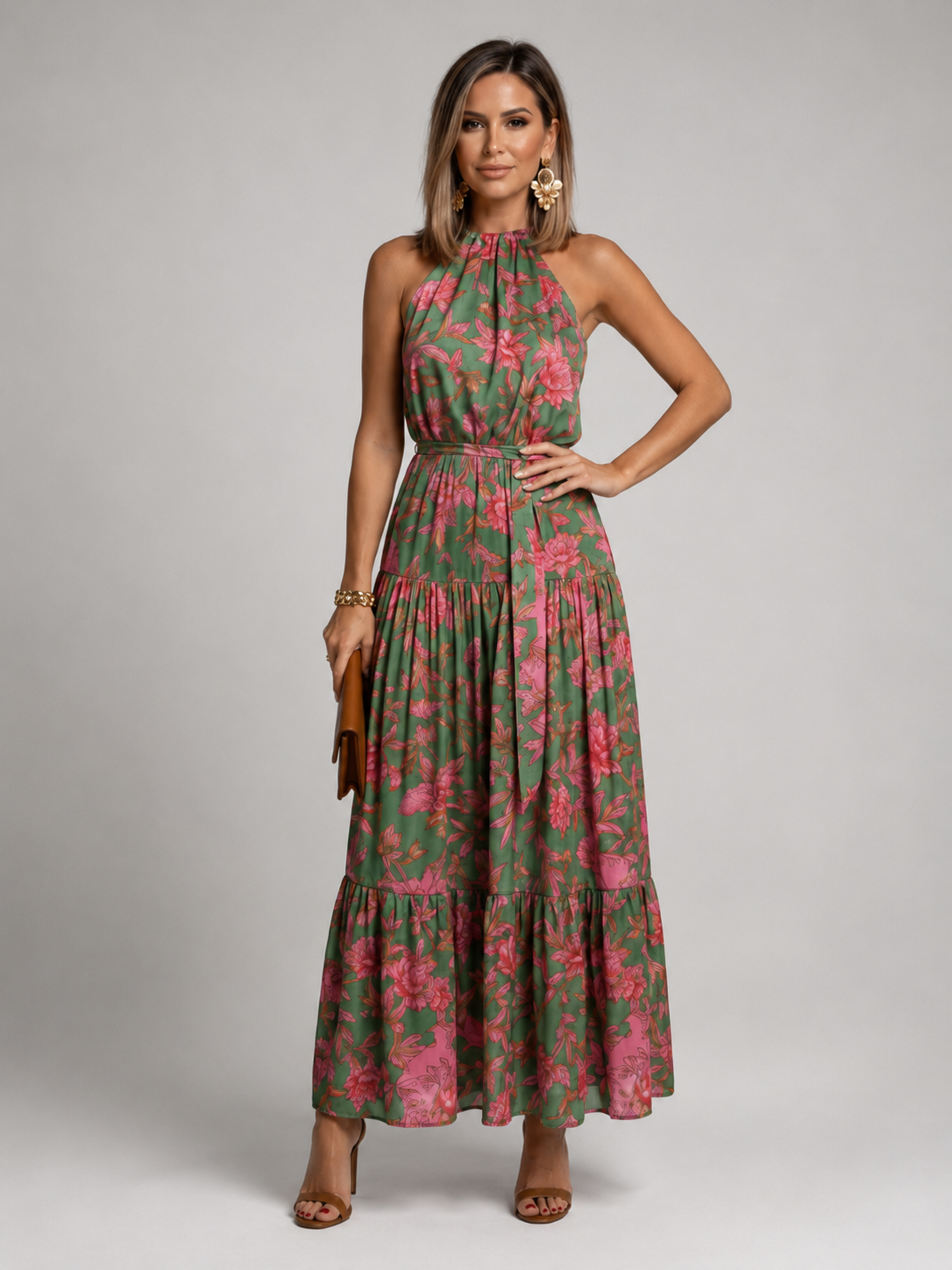 Elara | Vestido midi halter drapeado