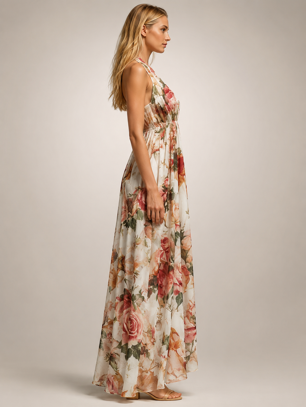 Rosamunde | Vestido maxi boho de cuello halter con estampado floral