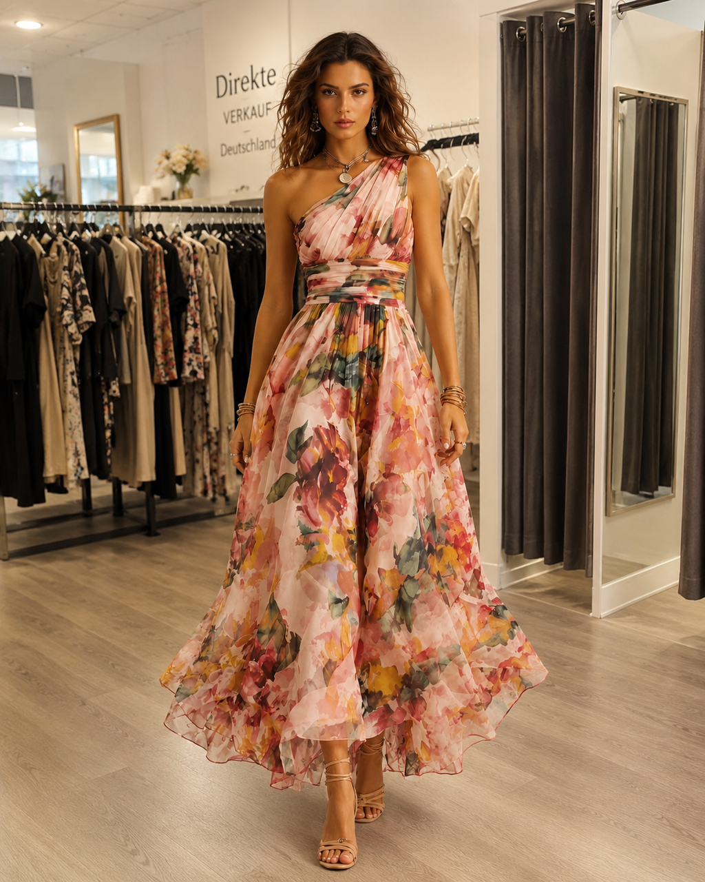 Editha | Vestido maxi asimétrico con estampado floral