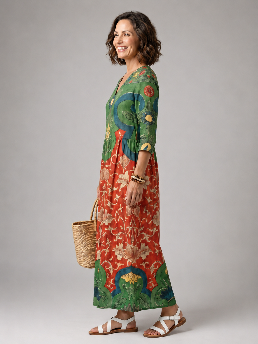 Zoe | Vestido midi con mezcla de estampados