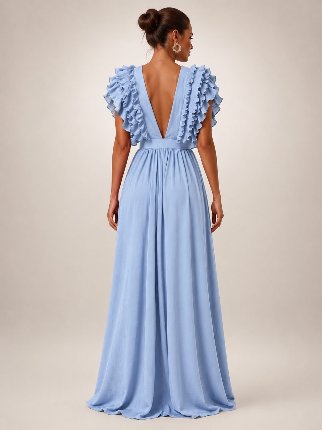 Gerlinde | Vestido maxi con espalda al descubierto y mangas de volantes