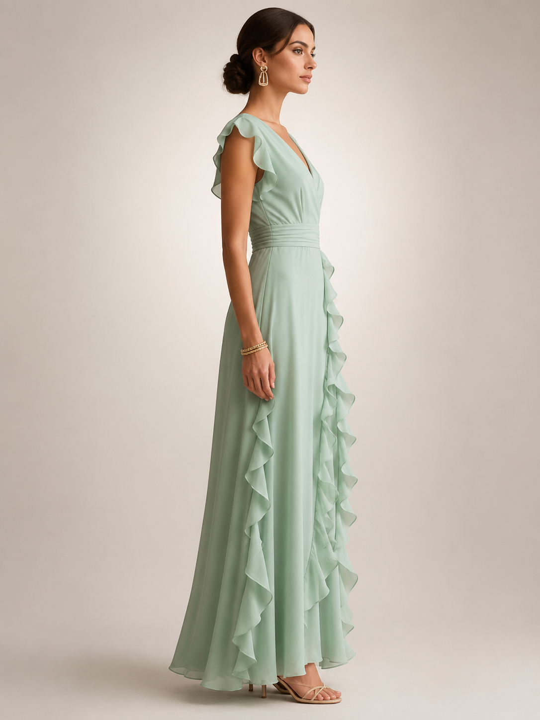 Gerhild | Vestido de fiesta plisado con escote en V y mangas cortas