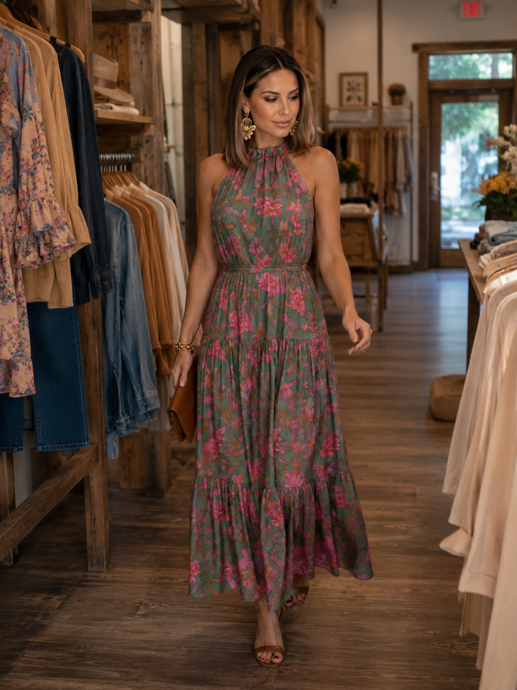 Elara | Vestido midi halter drapeado