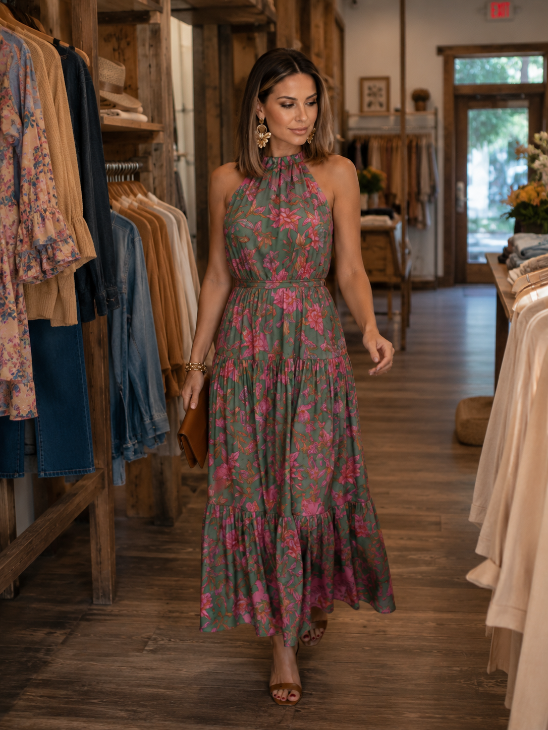 Elara | Vestido midi halter drapeado