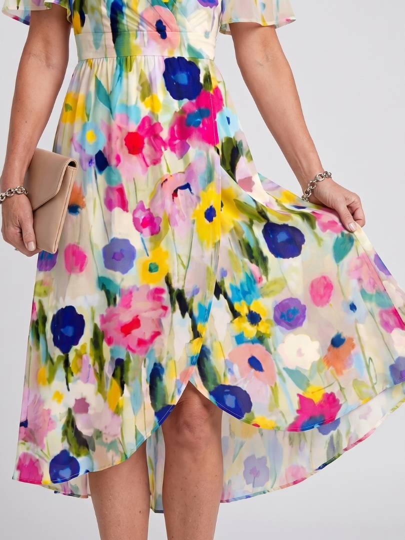 Flora | Vestido midi con mangas de vuelo y estampado floral