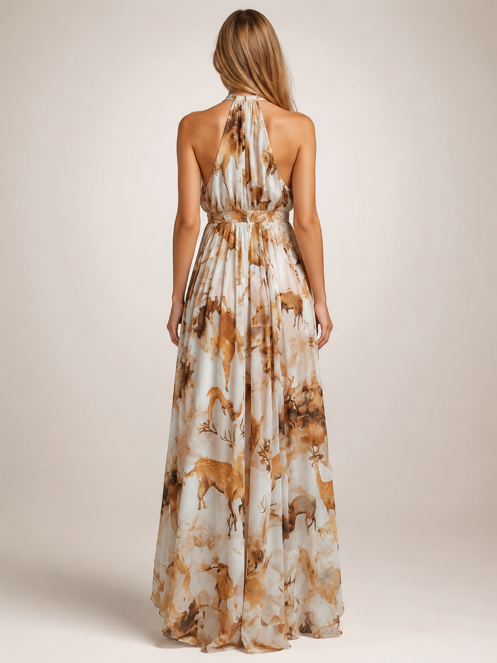 Rosamunde | Vestido maxi boho de cuello halter con estampado floral