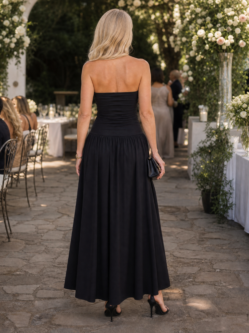 Yvonne | Vestido midi con hombros al descubierto y fruncido