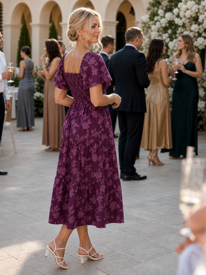 Philippa | Vestido midi de manga corta con textura floral