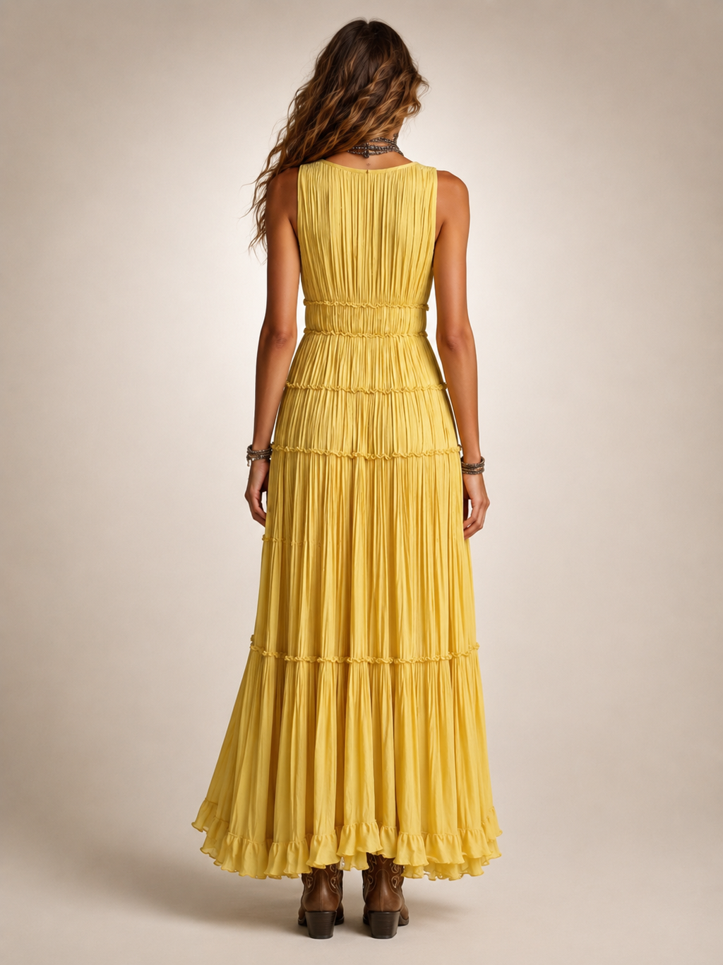 Gundula | Vestido maxi boho escalonado con escote en V