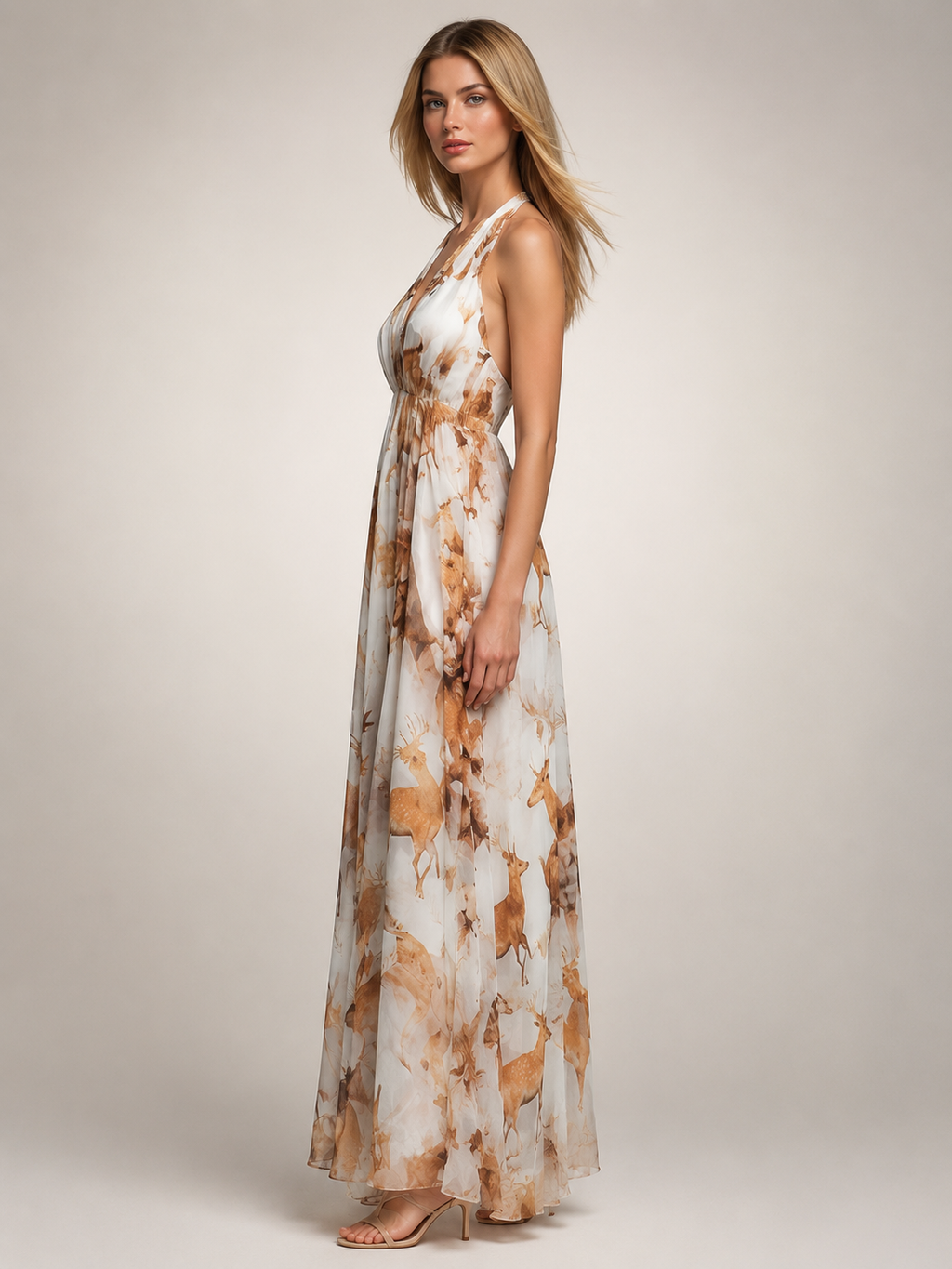 Rosamunde | Vestido maxi boho de cuello halter con estampado floral