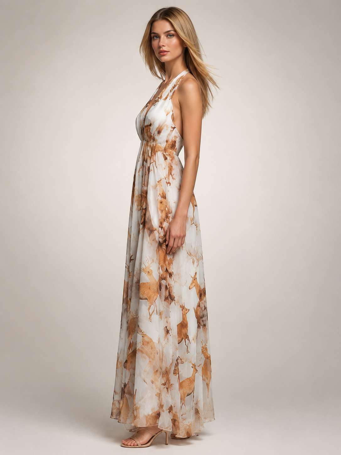 Rosamunde | Vestido maxi boho de cuello halter con estampado floral