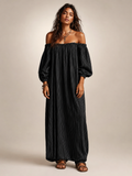 Sieglinde | Vestido maxi off-shoulder de mezcla de lino con mangas largas
