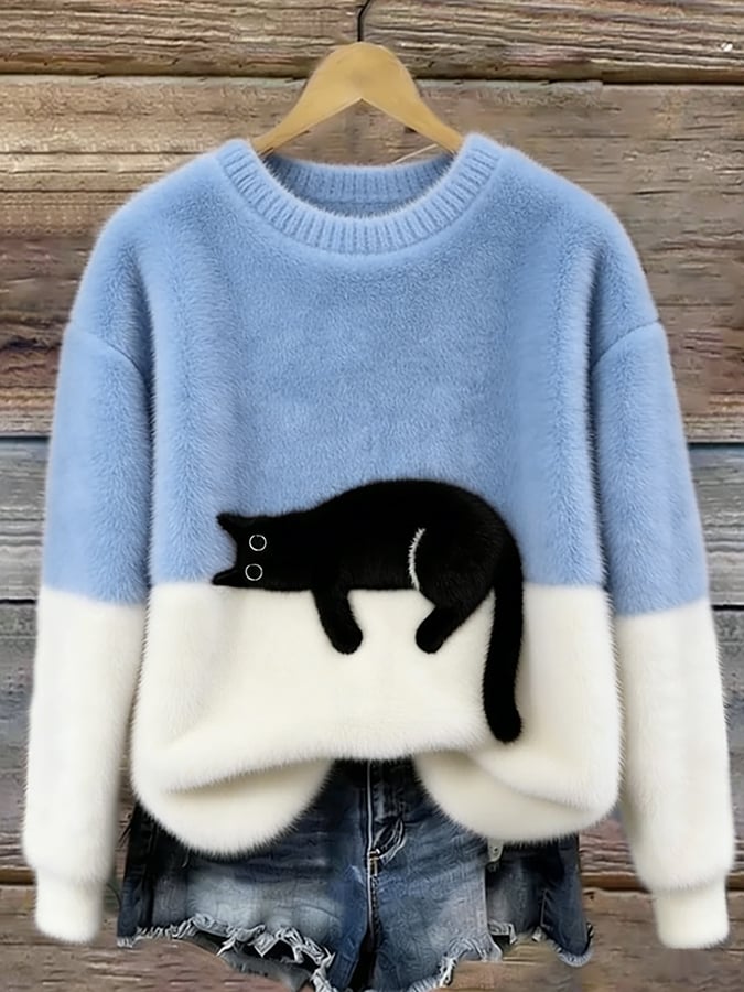 Cristina, Jersey oversize con estampado de gato de Zelira