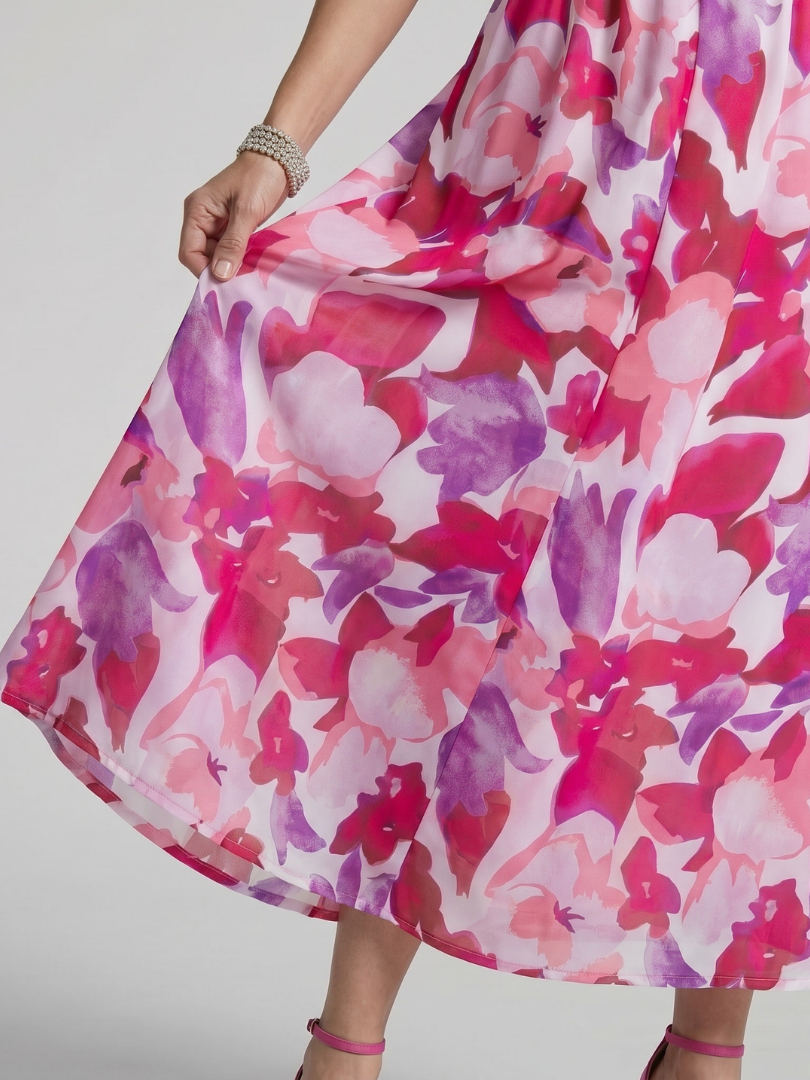 Paula | Vestido midi con mangas abullonadas y escote de pico