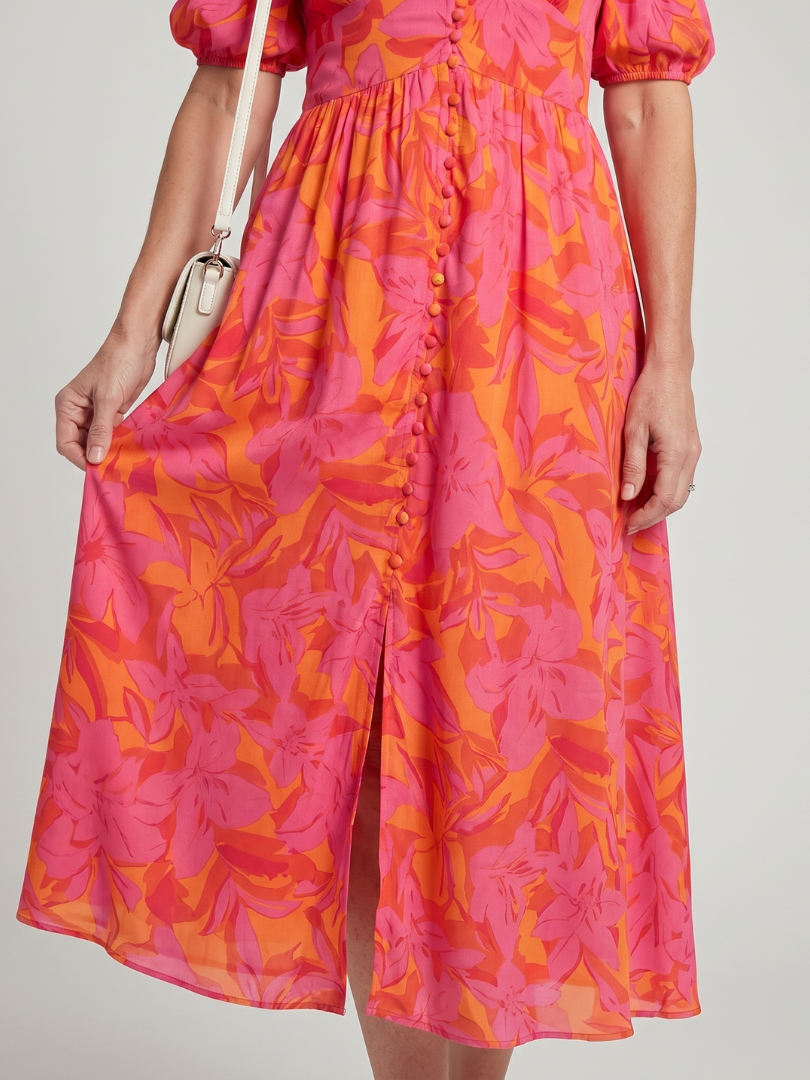 Petra | Vestido midi con mangas abullonadas y estampado floral