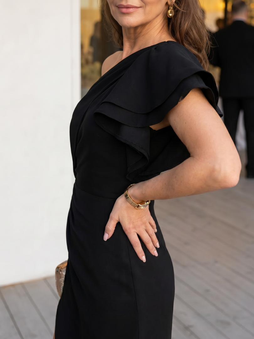 Ulrike | Vestido midi asimétrico con parte superior drapeada