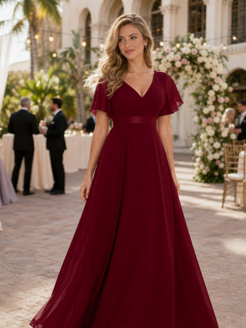 Hannelore | Vestido largo con mangas de mariposa y talle marcado