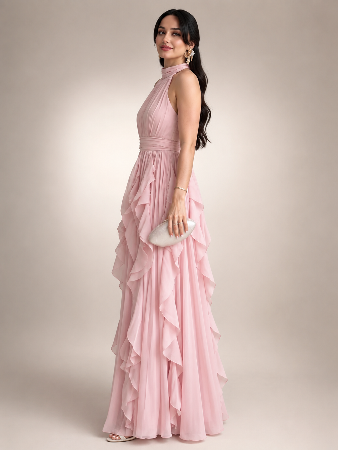 Sidonie | Vestido maxi de cuello halter en línea A