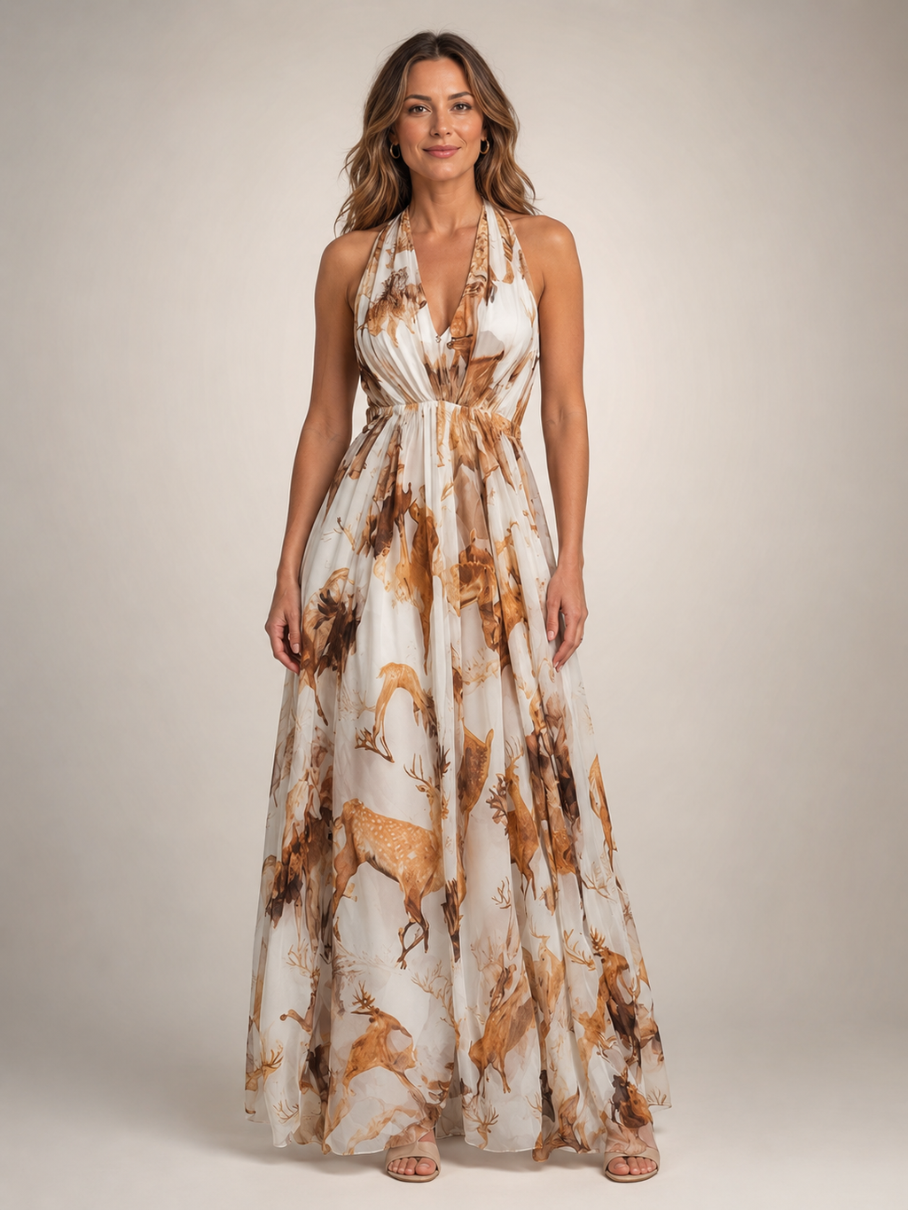 Rosamunde | Vestido maxi boho de cuello halter con estampado floral
