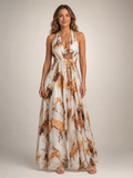 Rosamunde | Vestido maxi boho de cuello halter con estampado floral