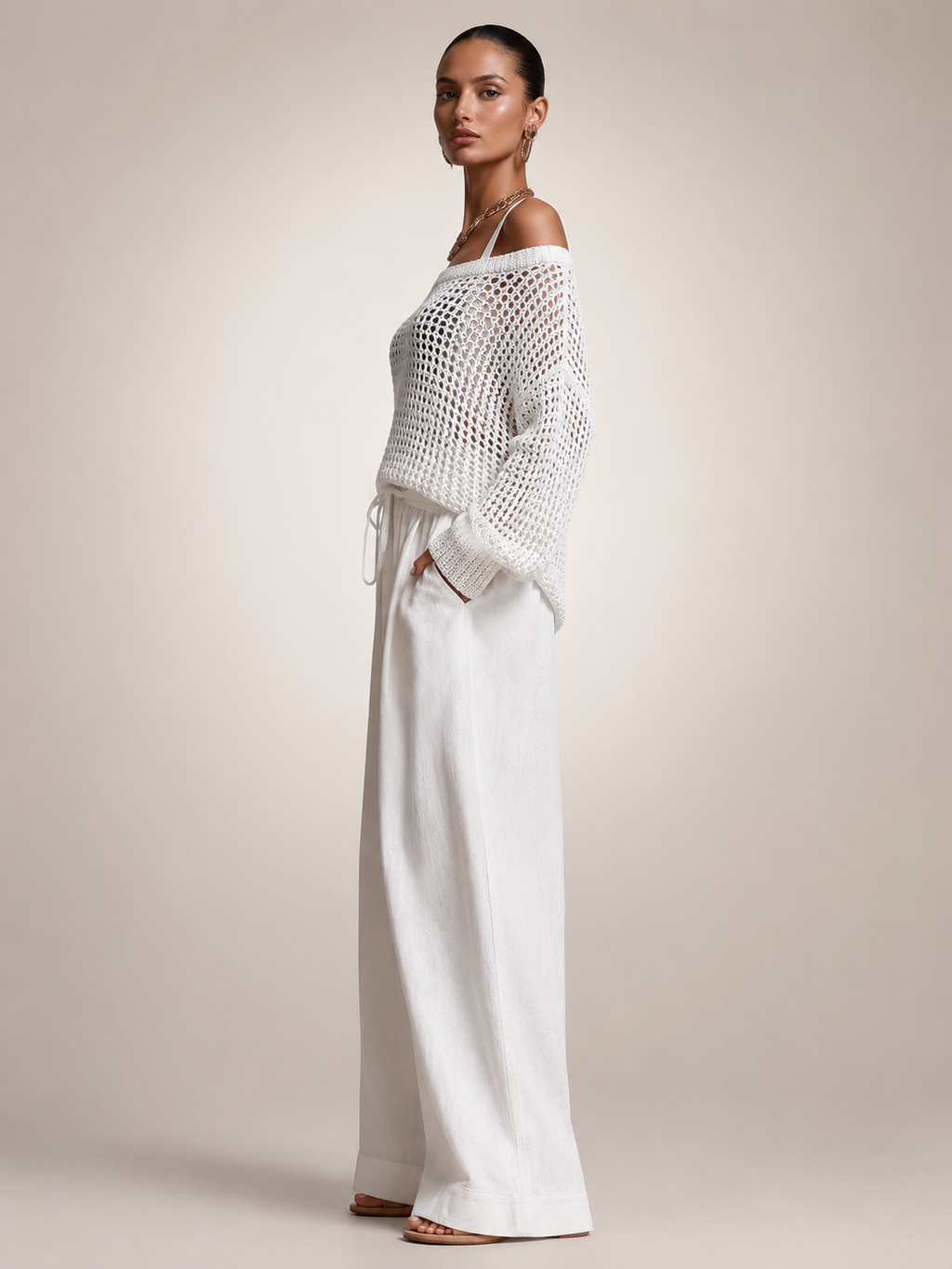 Herta | Conjunto de dos piezas off-shoulder con pantalón ancho