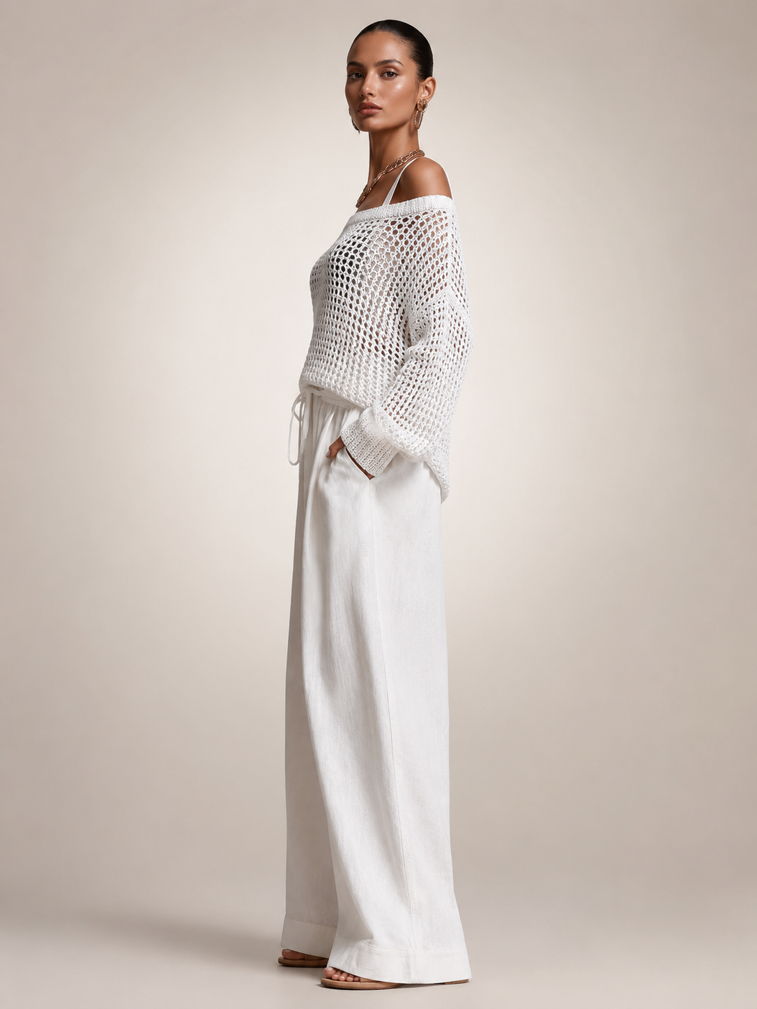 Herta | Conjunto de dos piezas off-shoulder con pantalón ancho