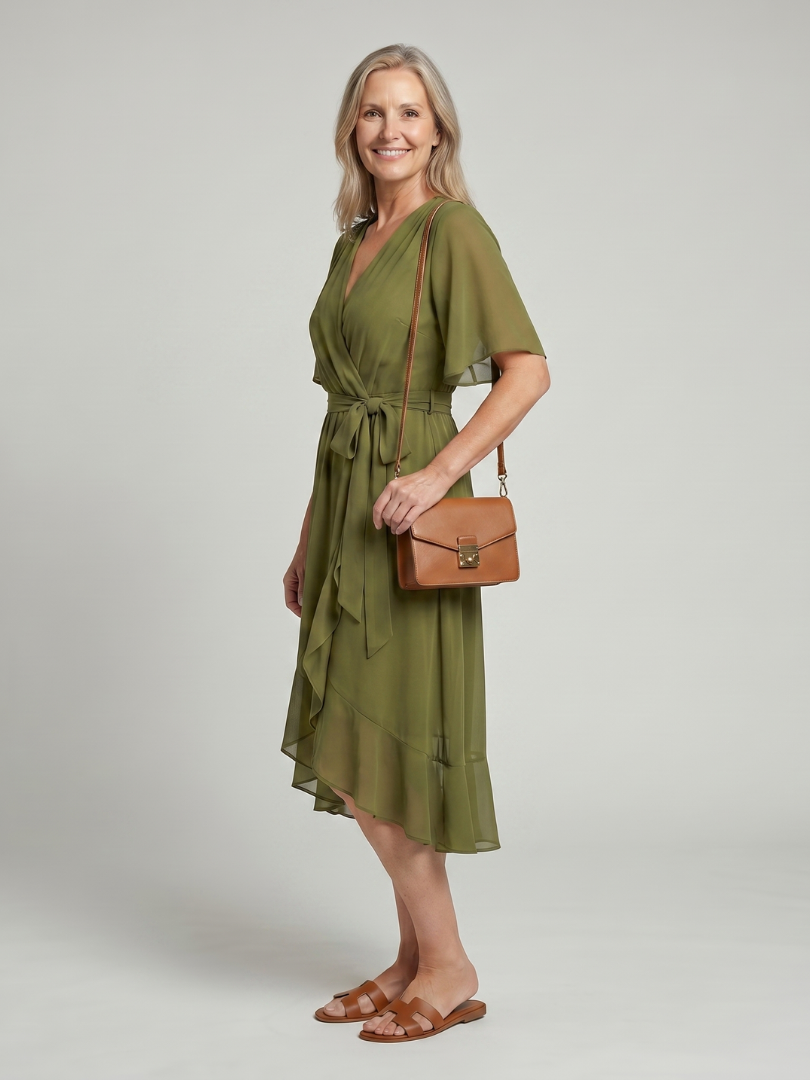 Nina | Vestido midi de efecto cruzado y bajo fluido