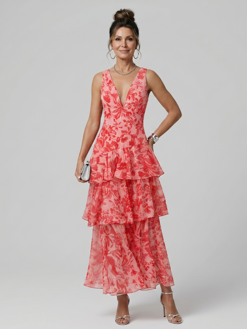 Ida | Vestido midi sin mangas con escote de pico pronunciado