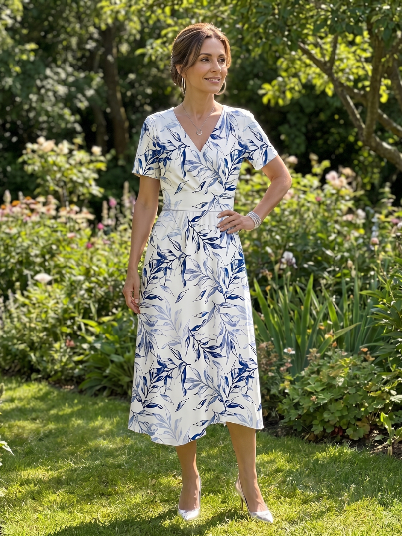 Luise | Vestido midi botánico con escote de pico