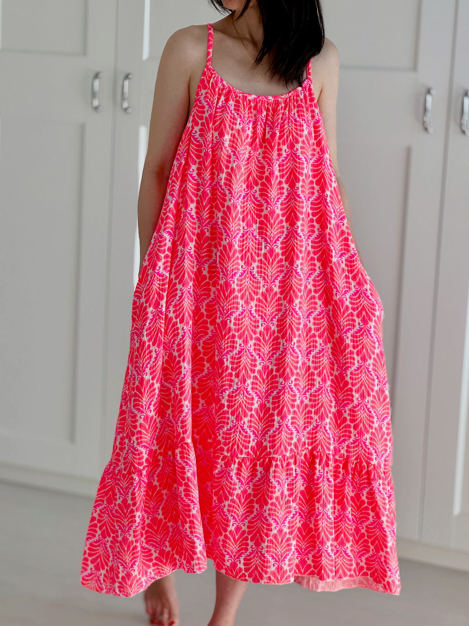 Vestido de Verano de Muselina, Hojas de Palmera, 2 colores