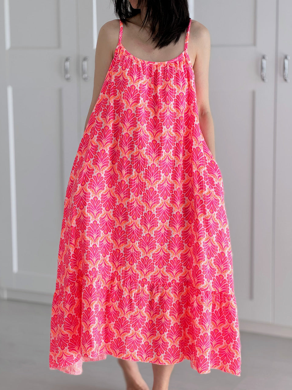 Vestido de Verano de Muselina, Hojas de Palmera, 2 colores