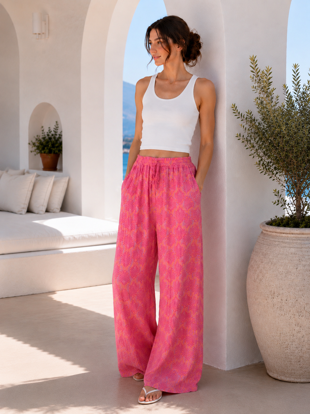 Pantalón de Muselina, Hojas de Palmera, 2 colores