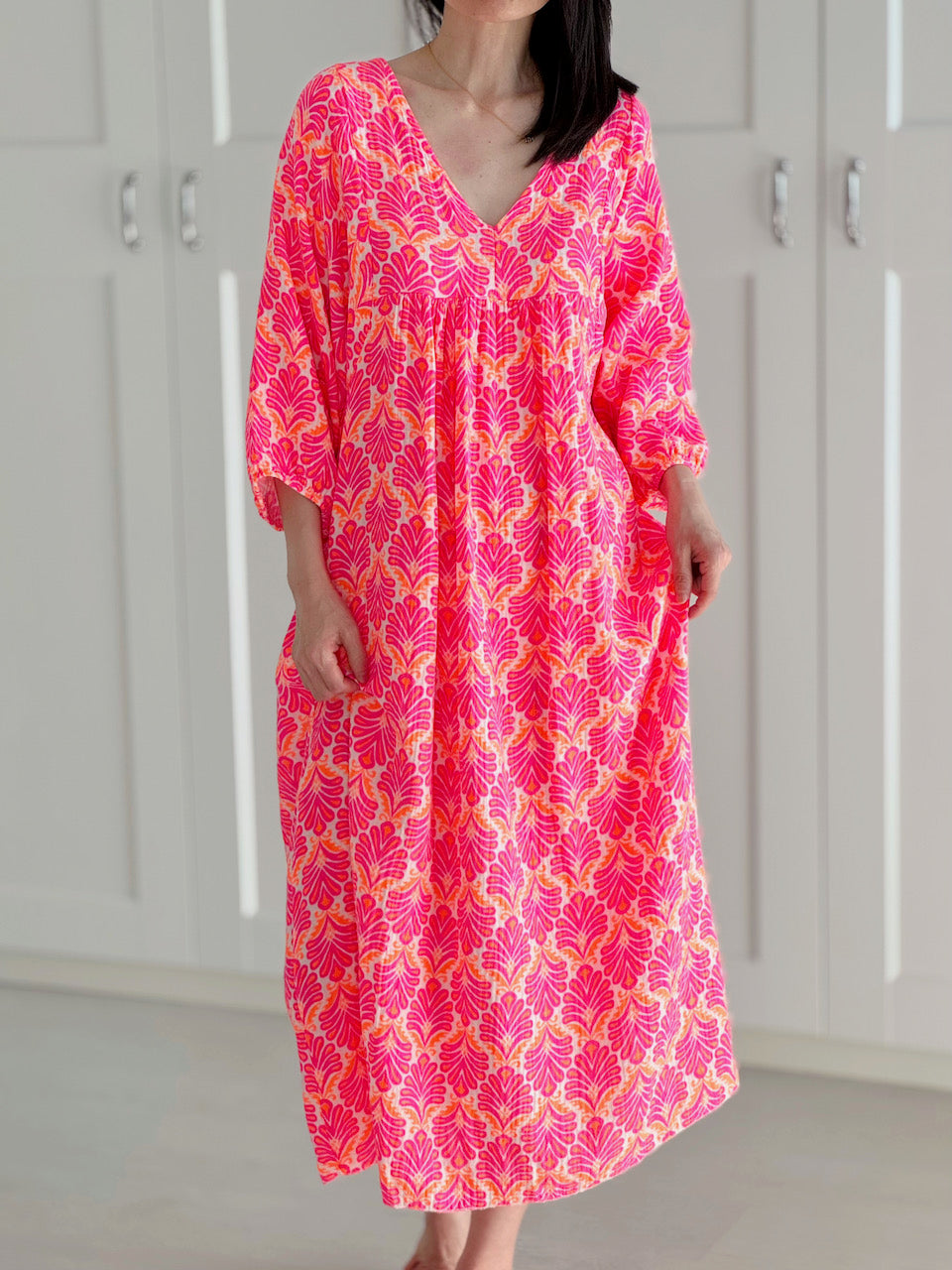 Vestido de Muselina, Clásico, Hojas de Palmera, 2 colores