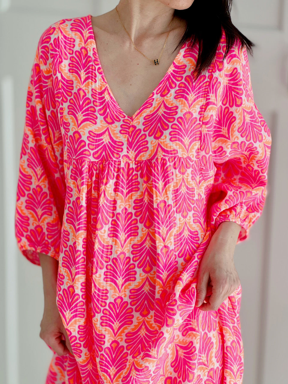 Vestido de Muselina, Clásico, Hojas de Palmera, 2 colores