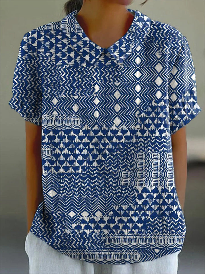 Zaira, Blusa azul con estampado tribal de Zelira