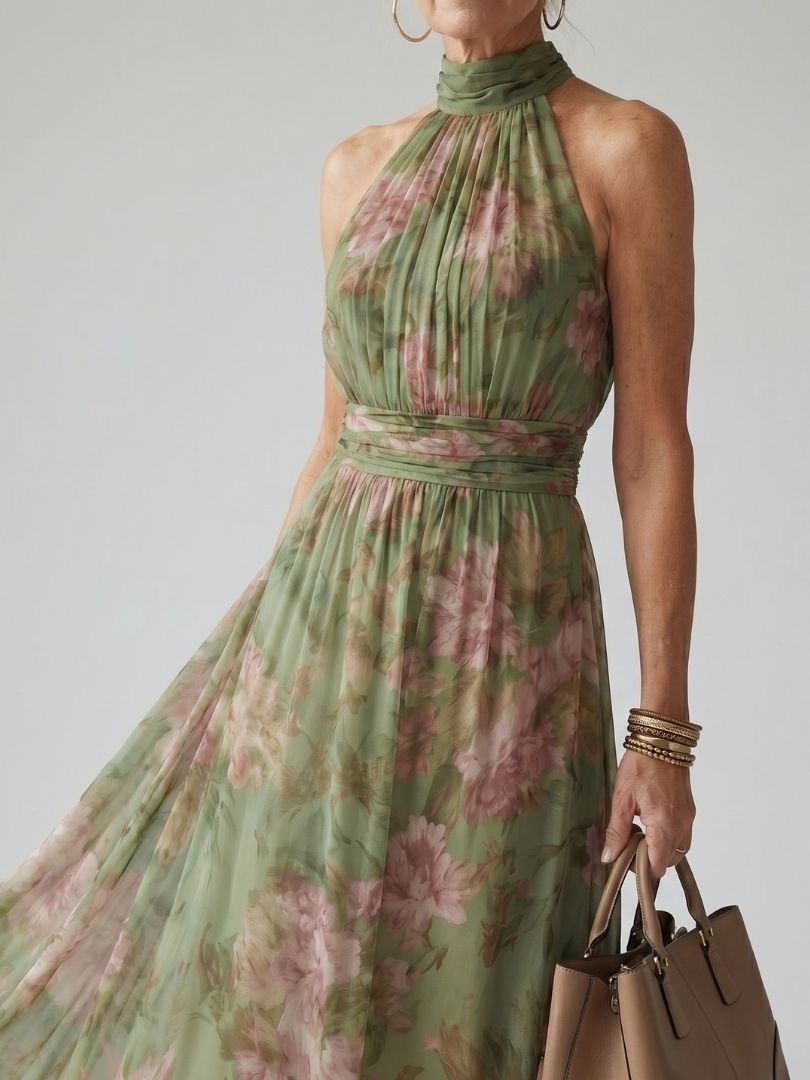 Paula | Vestido midi con halter fruncido
